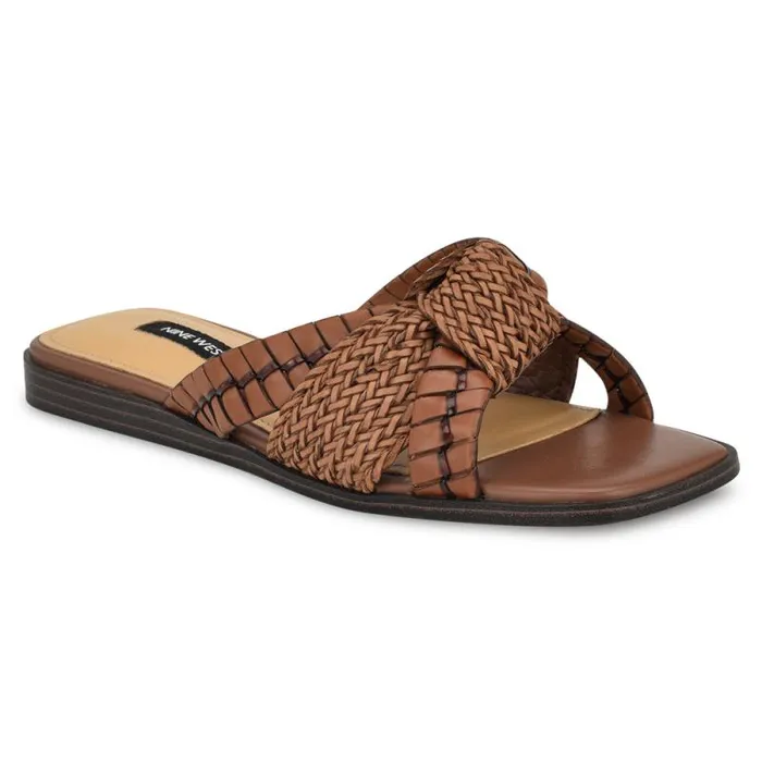 Olson Knotted Flat Slide Sandals Brown Women Nine West Sandals