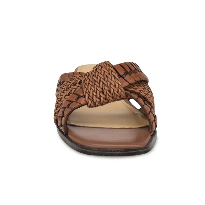 Olson Knotted Flat Slide Sandals Brown Women Nine West Sandals