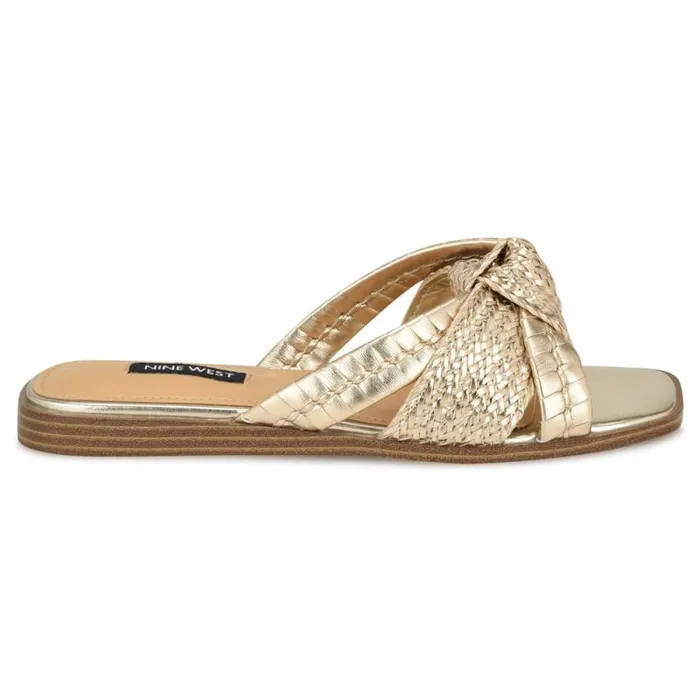 Olson Knotted Flat Slide Sandals Platino Women Nine West Sandals