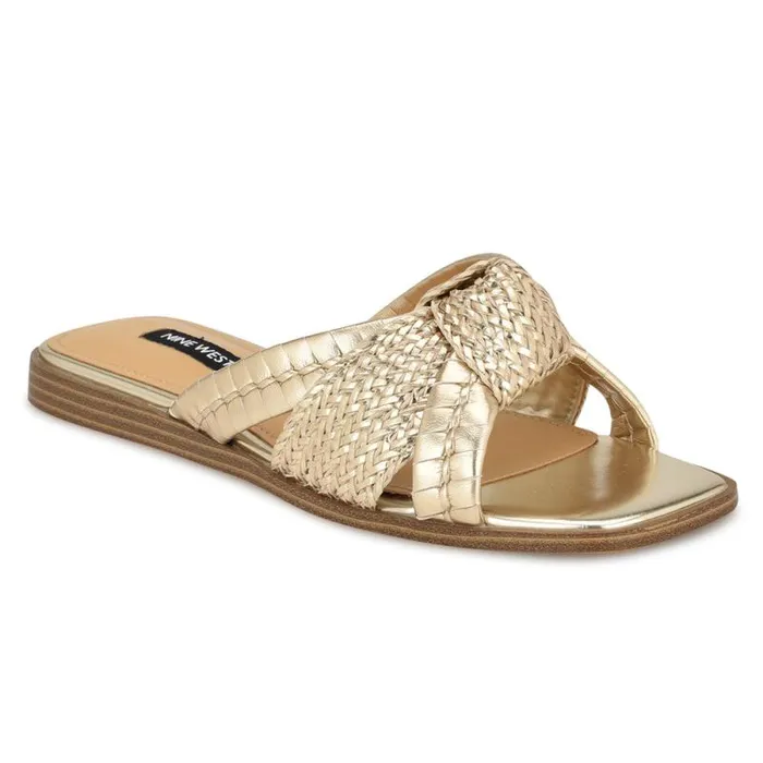 Olson Knotted Flat Slide Sandals Platino Women Nine West Sandals