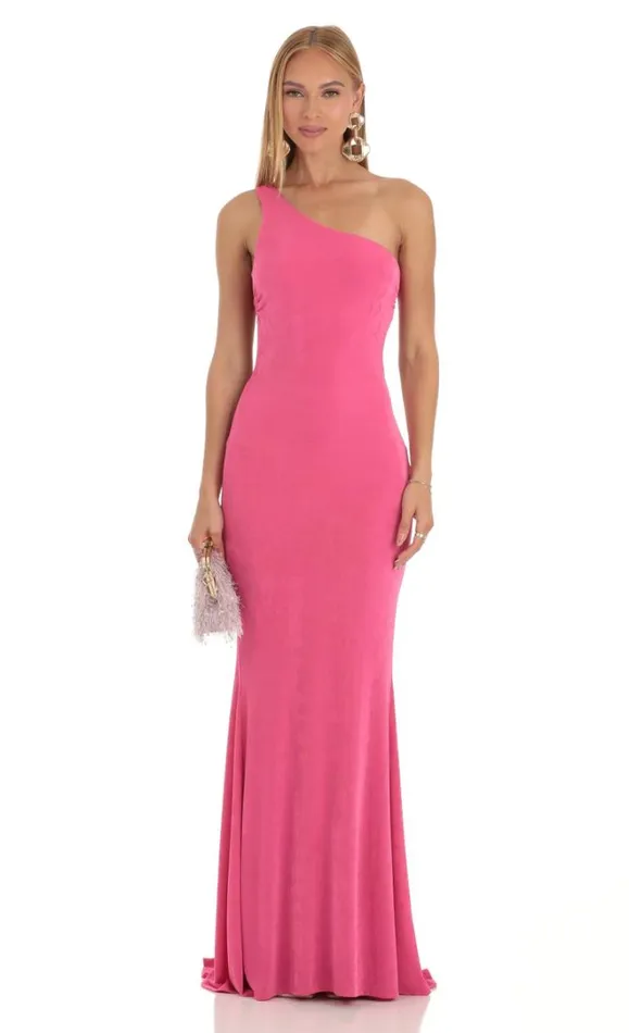One Shoulder Maxi Dress Pink Women LUCY IN THE SKY Maxi Dresses