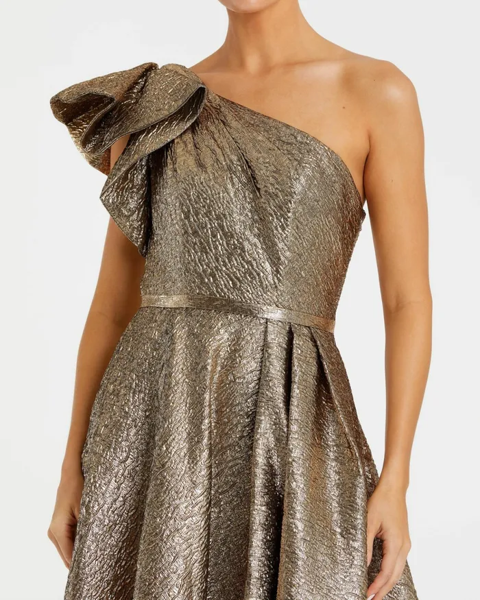 One Shoulder Metallic Ballgown Antique Bronze Evening Gowns Mac Duggal Women