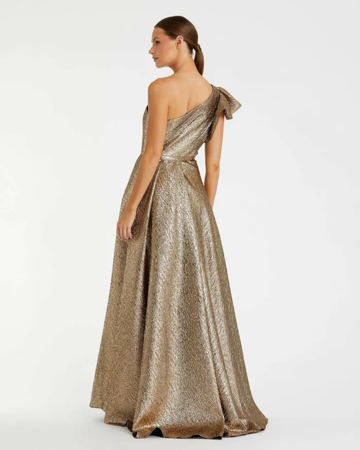 One Shoulder Metallic Ballgown Antique Bronze Evening Gowns Mac Duggal Women