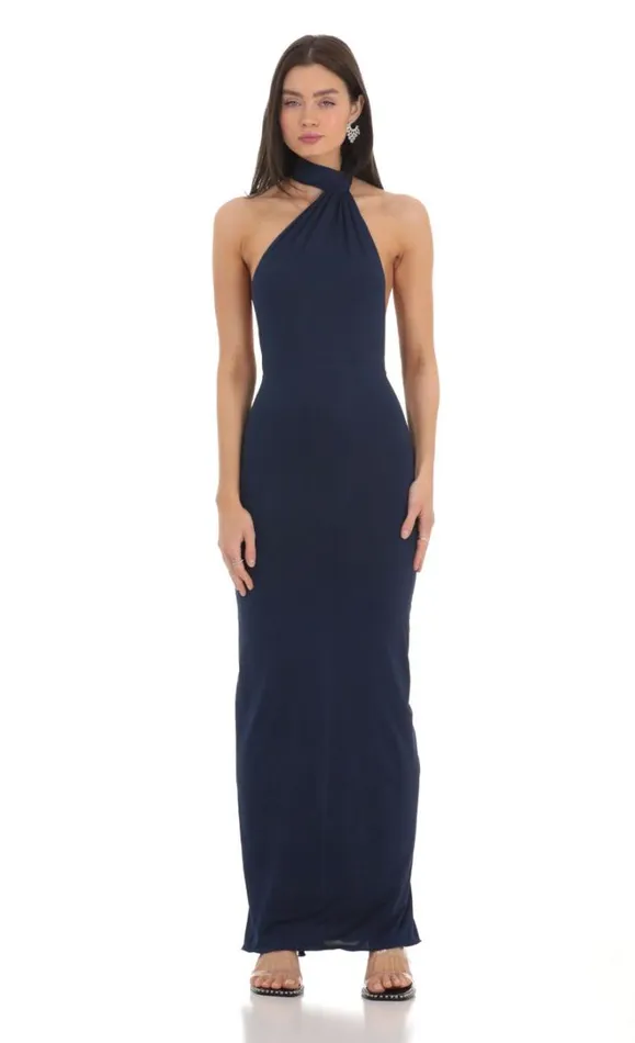 One Shoulder Scarf Strap Maxi Dress Navy Women LUCY IN THE SKY Maxi Dresses
