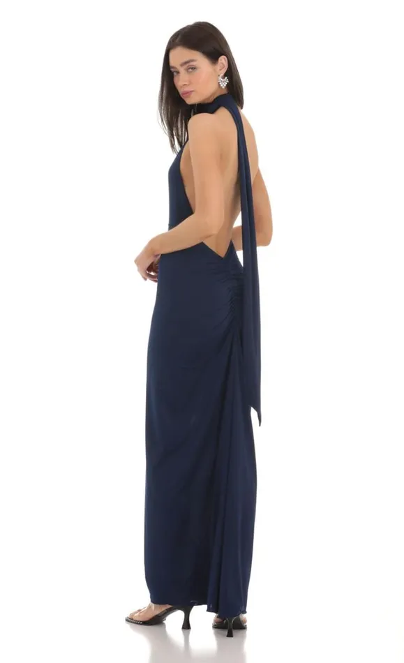 One Shoulder Scarf Strap Maxi Dress Navy Women LUCY IN THE SKY Maxi Dresses