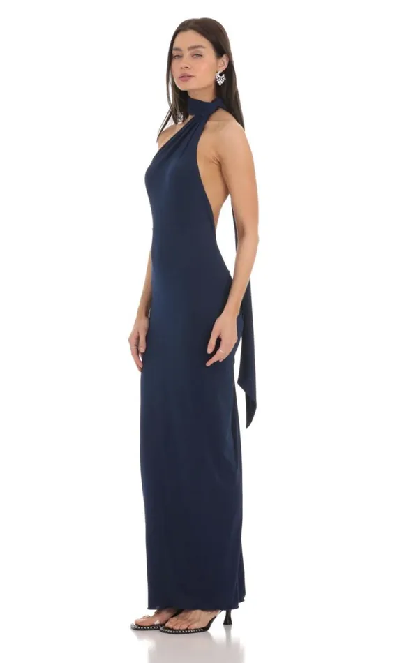 One Shoulder Scarf Strap Maxi Dress Navy Women LUCY IN THE SKY Maxi Dresses