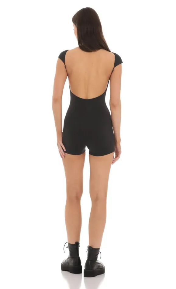 Open Back Bodycon Romper Black Women LUCY IN THE SKY Rompers