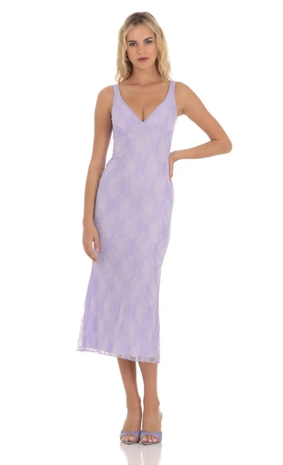 Open Back Lace Midi Dress Lavender Women LUCY IN THE SKY Midi Dresses