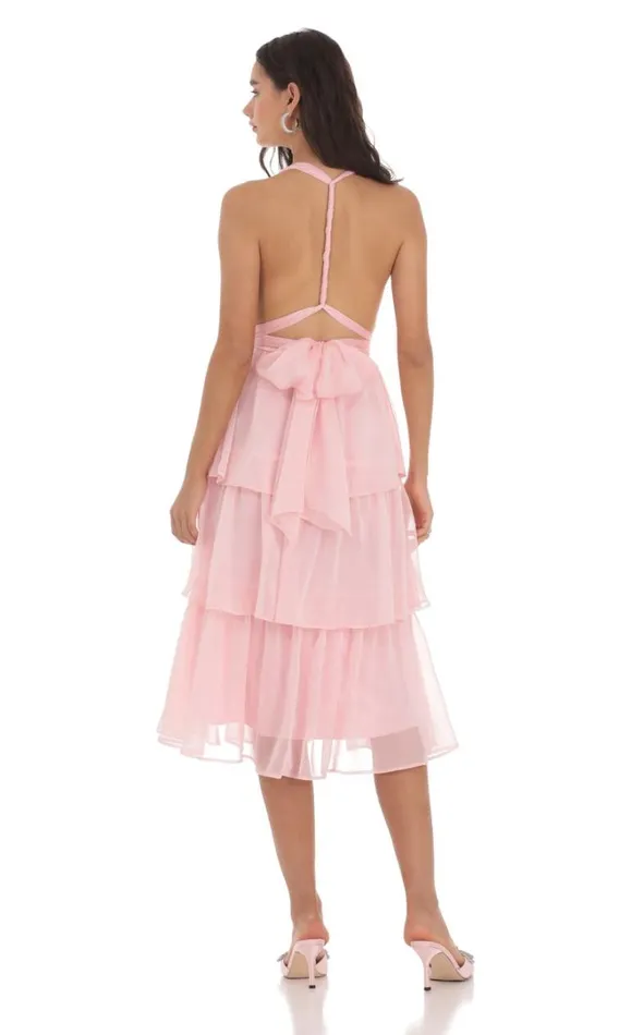 Open Back Ruffle Midi Dress Pink Women LUCY IN THE SKY Maxi Dresses Open Back Ruffle Midi Dress Pink Women LUCY IN THE SKY Maxi Dresses