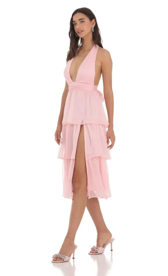 Open Back Ruffle Midi Dress Pink Women LUCY IN THE SKY Maxi Dresses Open Back Ruffle Midi Dress Pink Women LUCY IN THE SKY Maxi Dresses