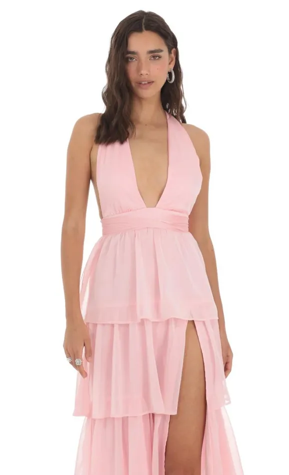 Open Back Ruffle Midi Dress Pink Women LUCY IN THE SKY Maxi Dresses Open Back Ruffle Midi Dress Pink Women LUCY IN THE SKY Maxi Dresses