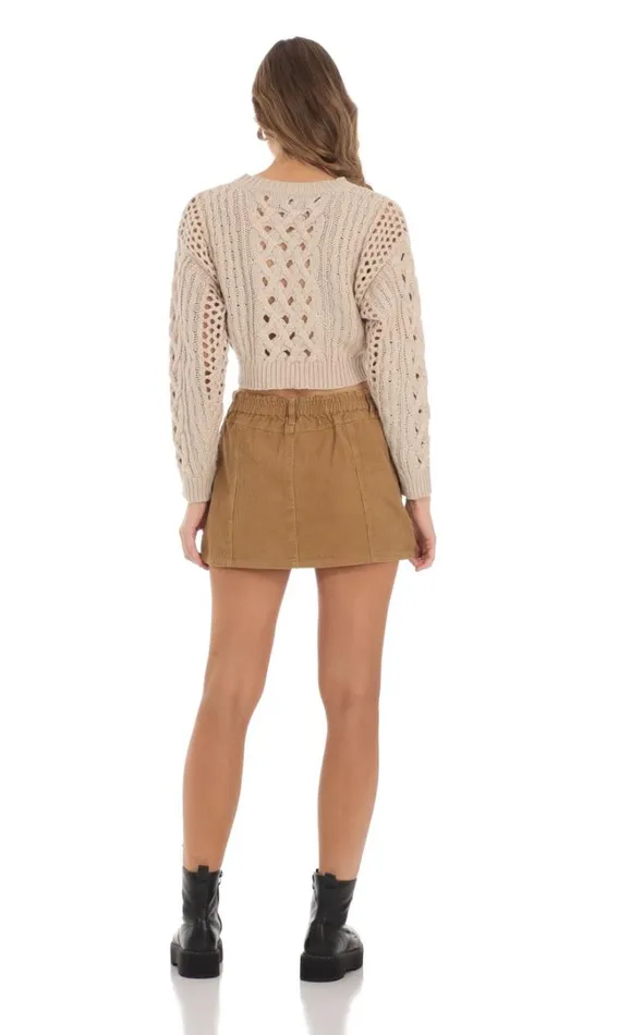 Open Knit Cropped Jumper Beige Women LUCY IN THE SKY Jumpers and Cardigans Open Knit Cropped Jumper Beige Women LUCY IN THE SKY Jumpers and Cardigans