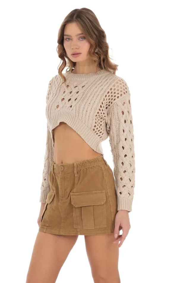 Open Knit Cropped Jumper Beige Women LUCY IN THE SKY Jumpers and Cardigans Open Knit Cropped Jumper Beige Women LUCY IN THE SKY Jumpers and Cardigans