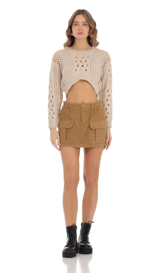Open Knit Cropped Jumper Beige Women LUCY IN THE SKY Jumpers and Cardigans Open Knit Cropped Jumper Beige Women LUCY IN THE SKY Jumpers and Cardigans