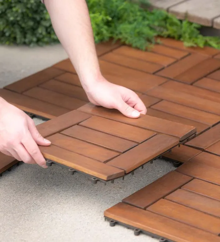 Outdoor Living 12034 Sq Eucalyptus Wood Tiles Box Of 12 Plow and Hearth Doormats and Boot Trays
