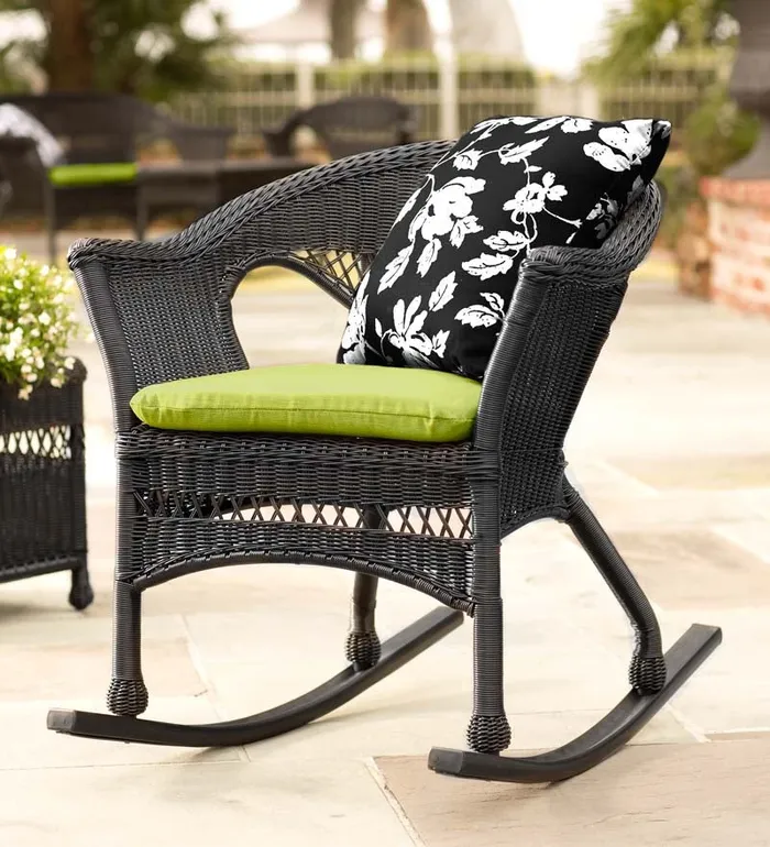 Outdoor Living Easy Care Resin Wicker Rocker And End Table Plow and Hearth Outdoor Wicker