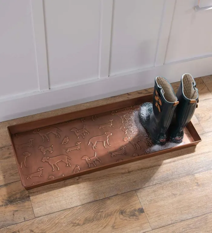 Outdoor Living Embossed Metal Dog Breeds Boot Tray Plow and Hearth Doormats and Boot Trays