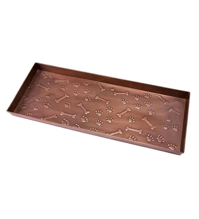 Outdoor Living Embossed Metal Paws And Bones Boot Tray Plow and Hearth Doormats and Boot Trays