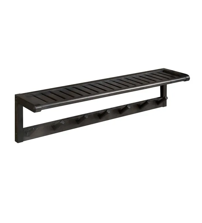 Outdoor Living Farmhouse WallMount Wood Coat Rack With Pegs And Top Shelf 8211 Antique Chestnut Plow and Hearth Wood Furniture