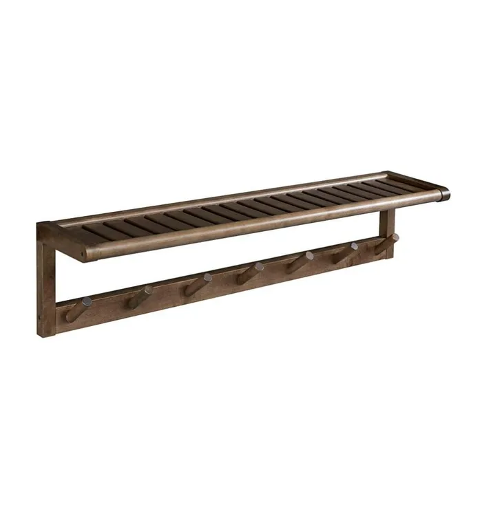 Outdoor Living Farmhouse WallMount Wood Coat Rack With Pegs And Top Shelf 8211 Antique Chestnut Plow and Hearth Wood Furniture