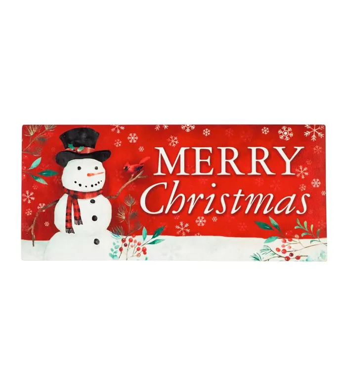 Outdoor Living Merry Christmas Heritage Snowman Sassafras Switch Mat Plow and Hearth Doormats and Boot Trays