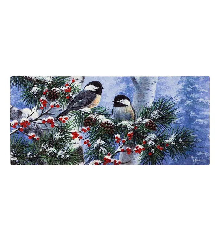 Outdoor Living Winter Chickadee Friends Sassafras Switch Mat Plow and Hearth Doormats and Boot Trays