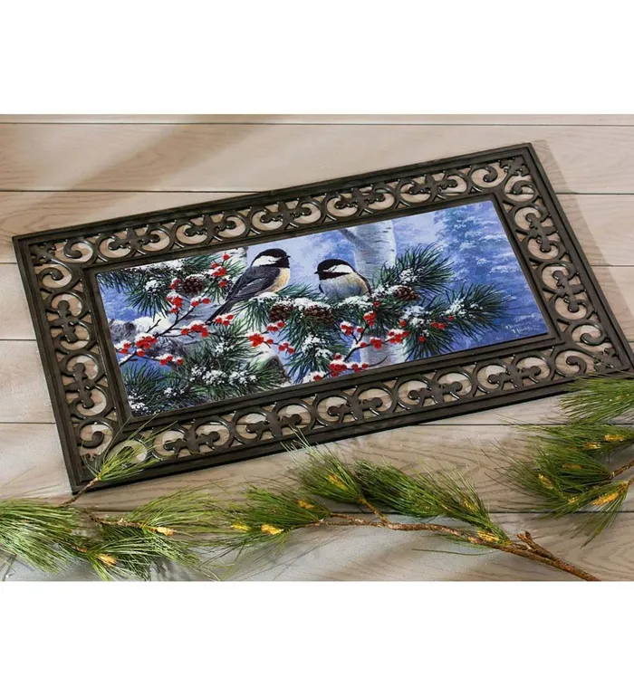 Outdoor Living Winter Chickadee Friends Sassafras Switch Mat Plow and Hearth Doormats and Boot Trays