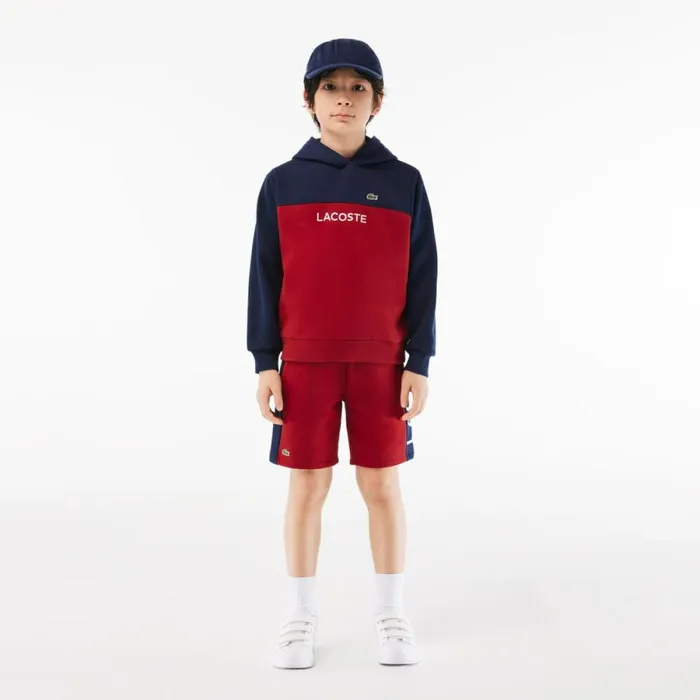 Pants and Shorts Kids Lacoste Kids Striped Organic Cotton Shorts Bordeaux Navy Blue Iqf