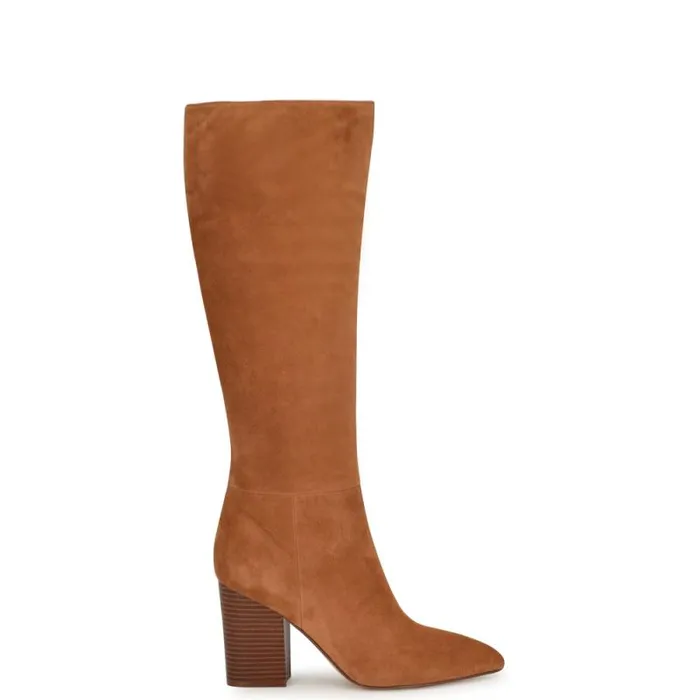 Peachey Heeled Boots Medium Brown Suede Women Nine West Boots and Booties
