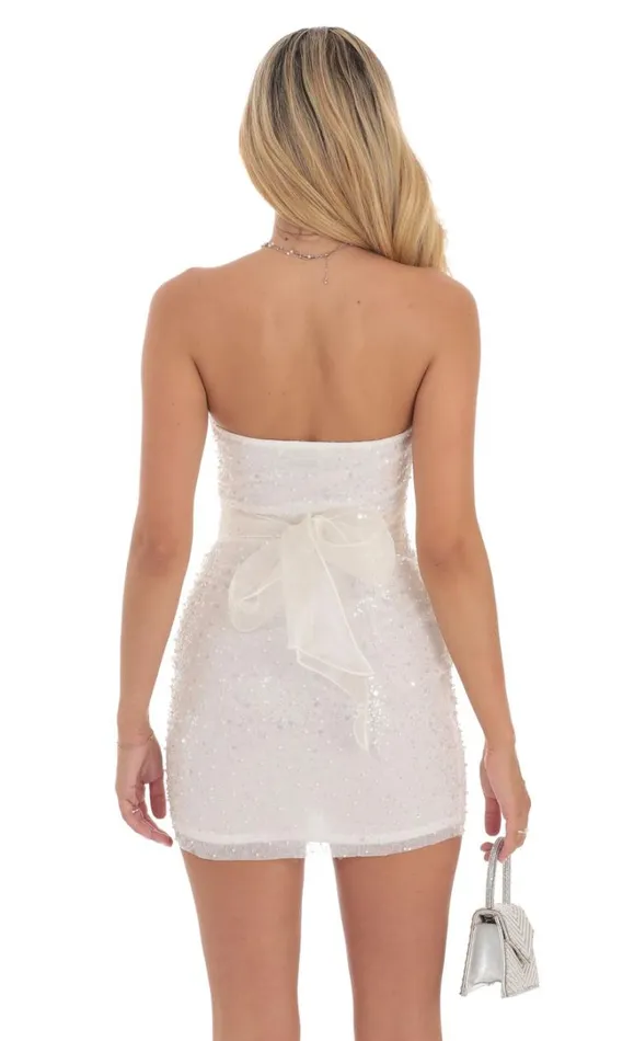 Pearl Sequin Strapless Bodycon Dress White Women LUCY IN THE SKY Mini Dresses