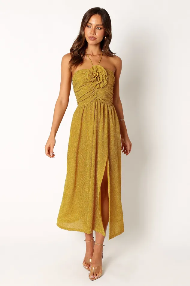 petalandpup Arya Halterneck Midi Dress 8211 Yellow Yellow Women Dresses