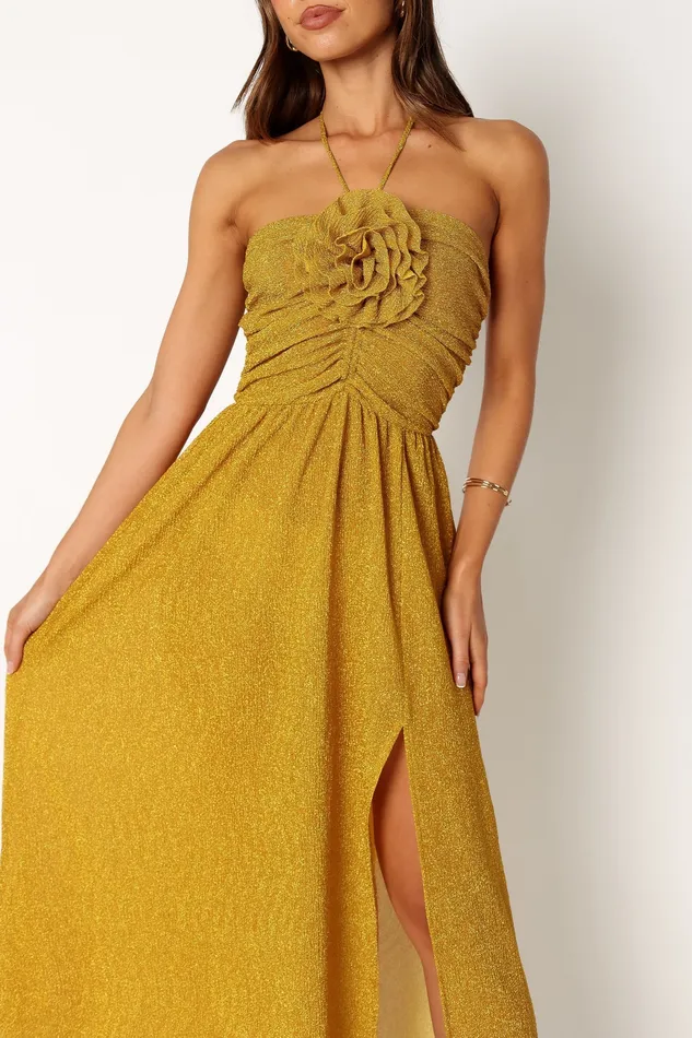 petalandpup Arya Halterneck Midi Dress 8211 Yellow Yellow Women Dresses