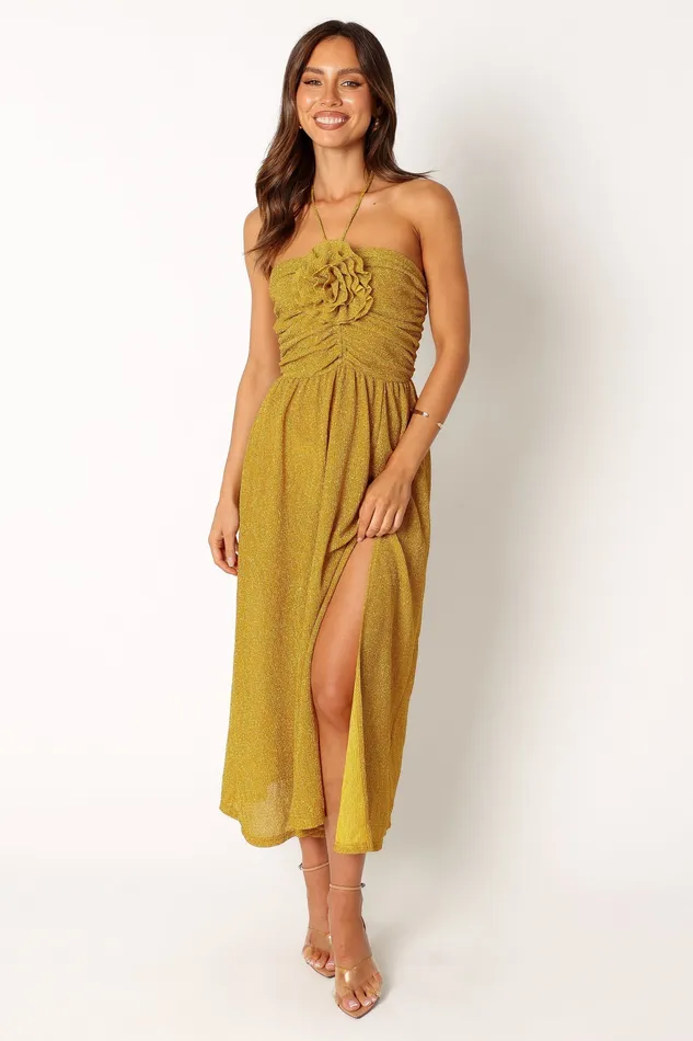 petalandpup Arya Halterneck Midi Dress 8211 Yellow Yellow Women Dresses
