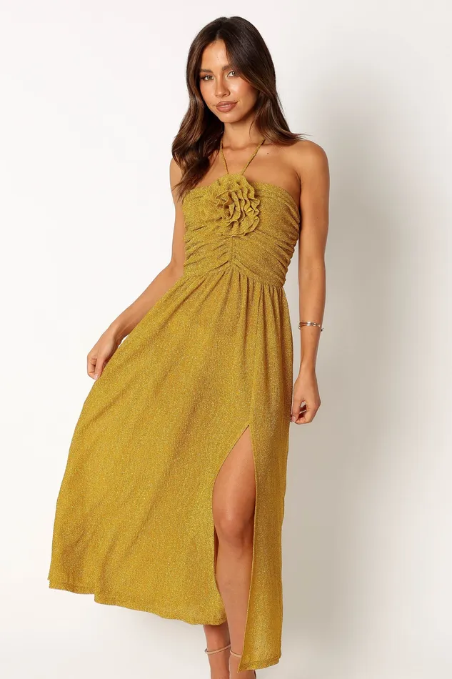 petalandpup Arya Halterneck Midi Dress 8211 Yellow Yellow Women Dresses