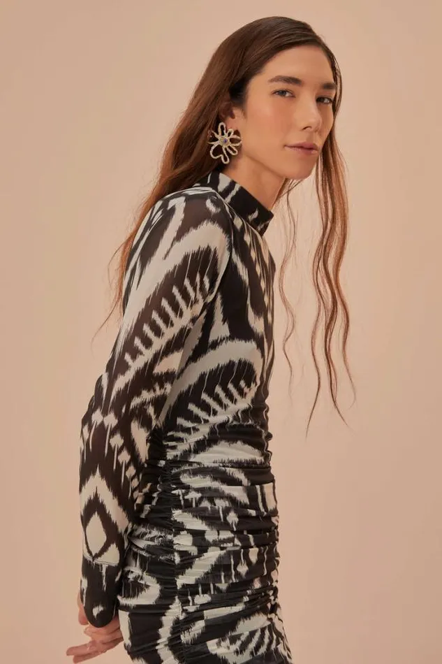 Pineapple Ikat Black Tulle Midi Dress Women FARM Rio Midi Dresses