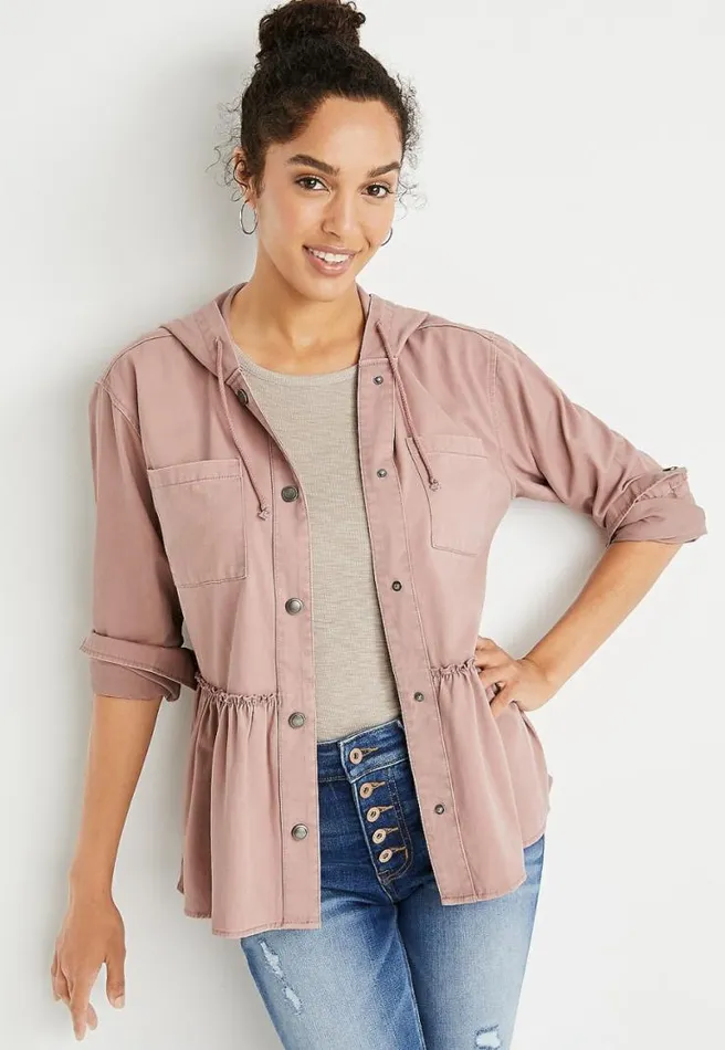 Pink Babydoll Hooded Jacket Women Maurices Tops