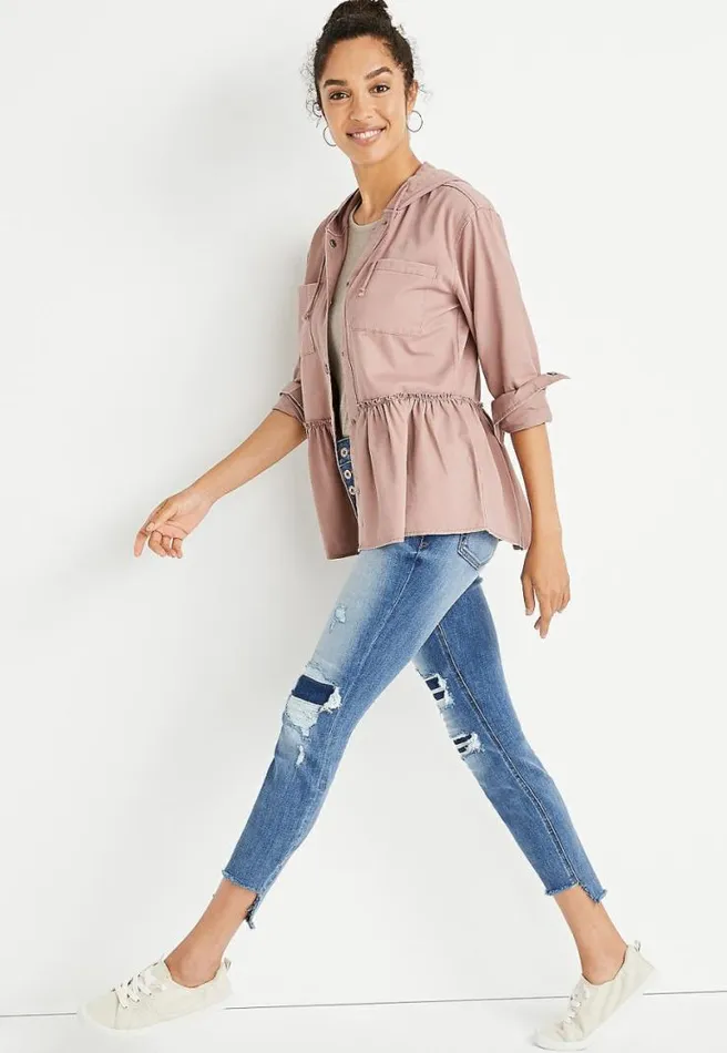 Pink Babydoll Hooded Jacket Women Maurices Tops