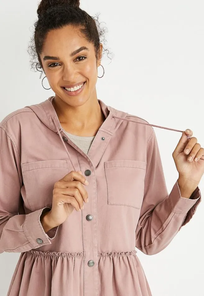 Pink Babydoll Hooded Jacket Women Maurices Tops