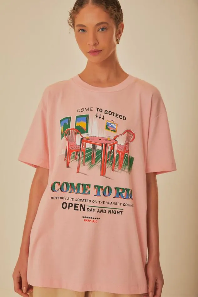 Pink Come To Rio Organic Cotton Relaxed TShirt Women FARM Rio Tshirts
