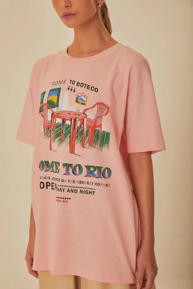 Pink Come To Rio Organic Cotton Relaxed TShirt Women FARM Rio Tshirts