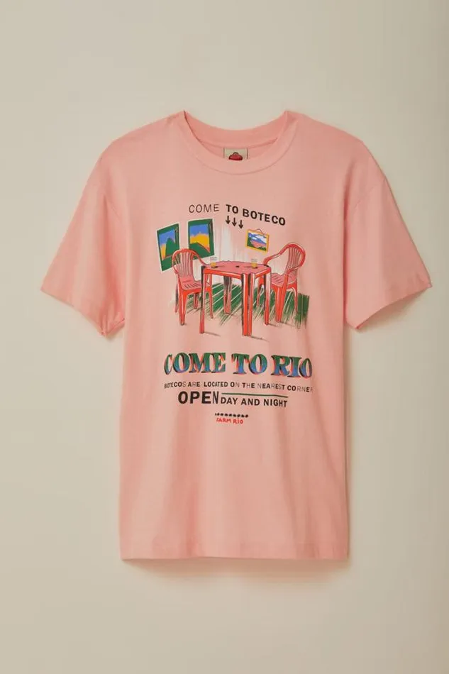 Pink Come To Rio Organic Cotton Relaxed TShirt Women FARM Rio Tshirts