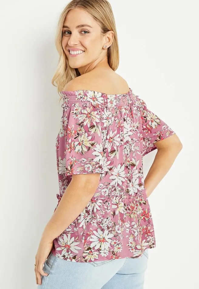 Pink Floral Off The Shoulder Button Front Top Women Maurices Tops