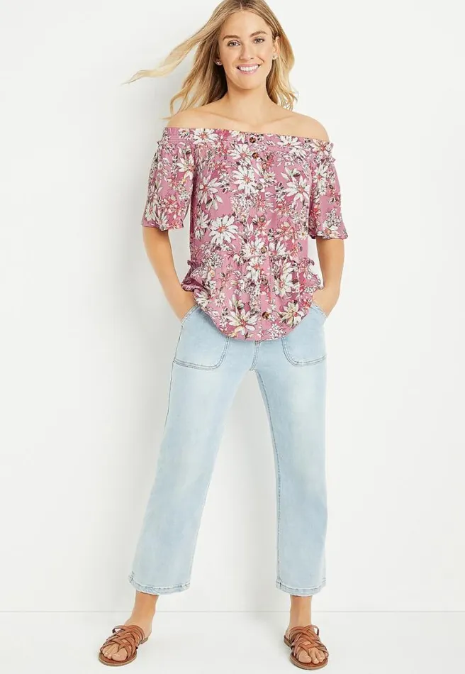Pink Floral Off The Shoulder Button Front Top Women Maurices Tops