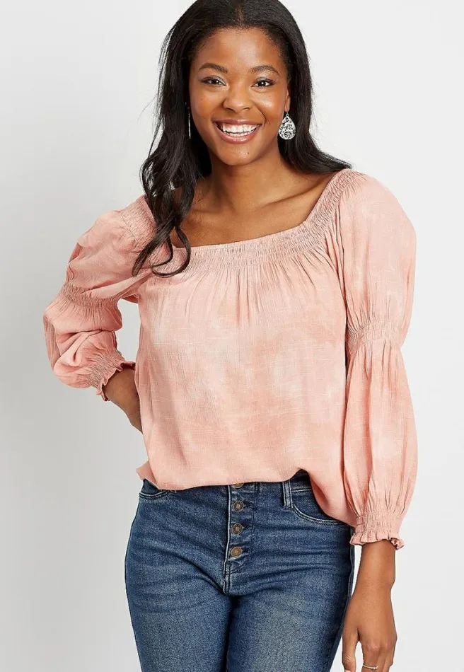 Pink Tie Dye Smocked Blouse Women Maurices Tops