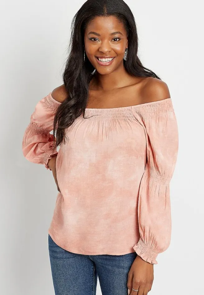 Pink Tie Dye Smocked Blouse Women Maurices Tops