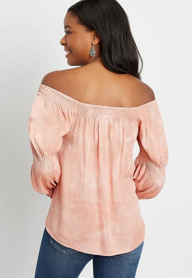 Pink Tie Dye Smocked Blouse Women Maurices Tops