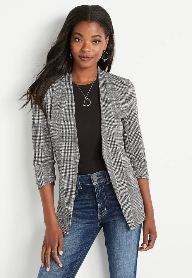 Plaid Open Front Blazer Women Maurices Tops