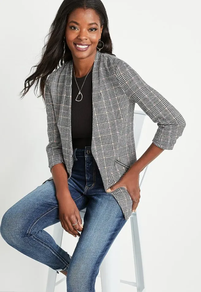 Plaid Open Front Blazer Women Maurices Tops