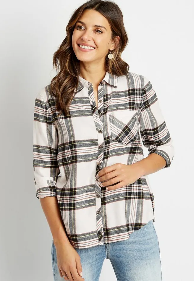 Plaid Super Soft Button Down Shirt Women Maurices Tops