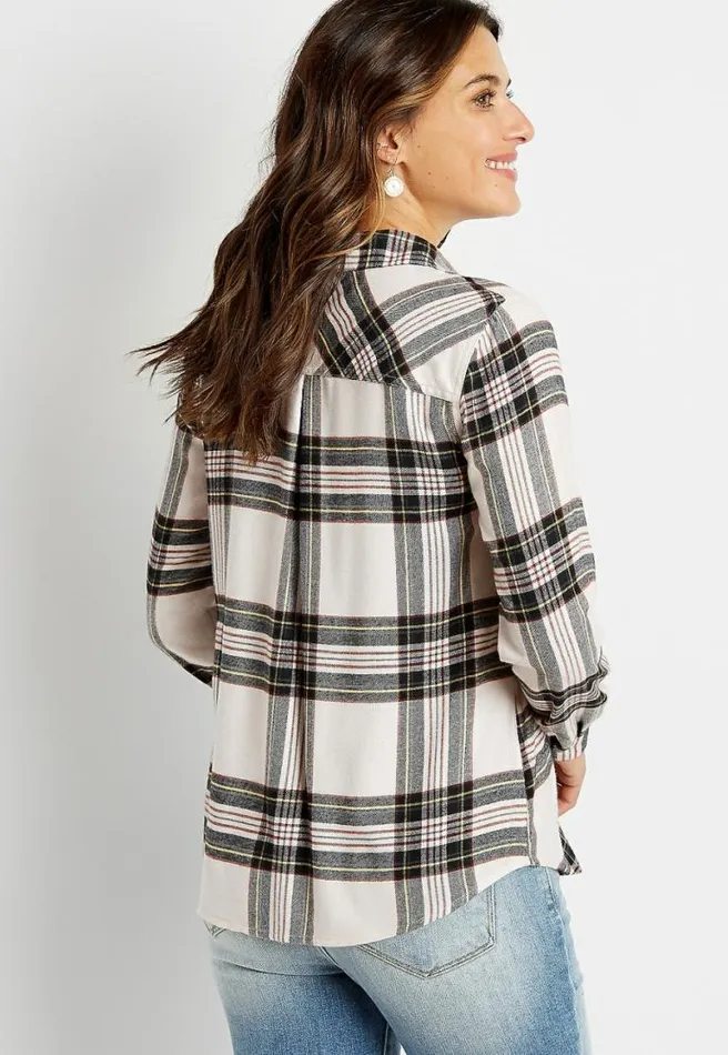 Plaid Super Soft Button Down Shirt Women Maurices Tops